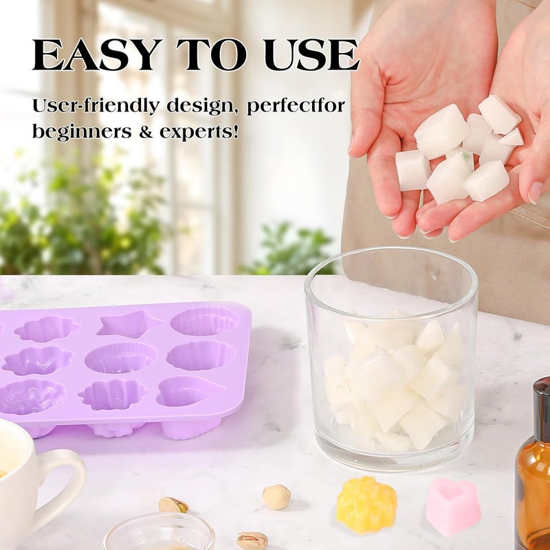 SJ Silicone Soap Molds 2 Packs, Flower Soap Molds for Soap Making,12 Cavities Different Shapes Mold for Craft Soap, Jelly, Chocolate, Candy, Lotion Bar, Bath Bombs & Ice Cube(Purple & Pink) - Image 4